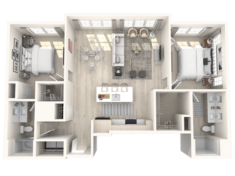 Floor plan for 2 beds, 2 baths, 1210 sqft